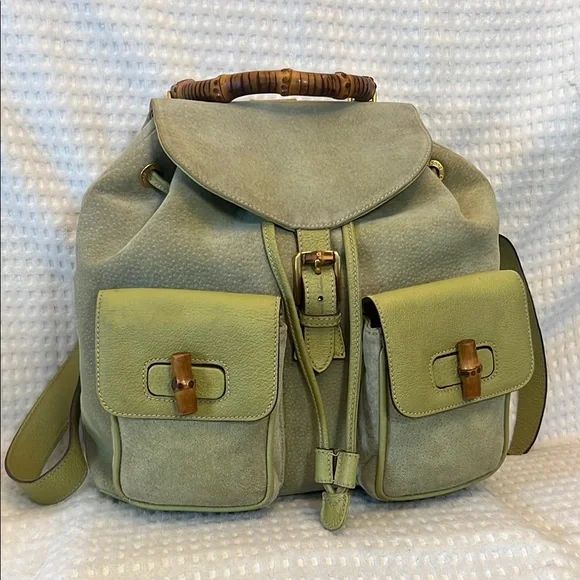 Gucci Bamboo Green Leather/Suede Backpack - Picture 16 of 16